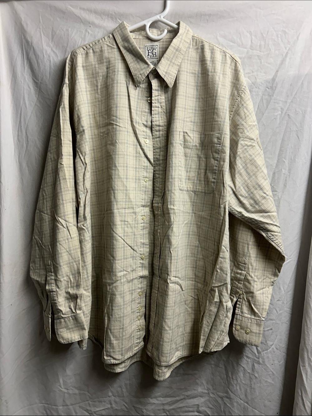 Light Plaid Button-Up Shirt in Cream Color